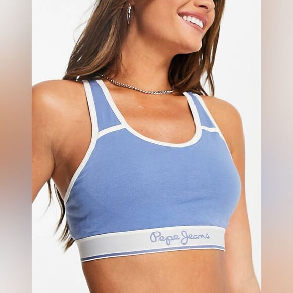 Pepe Jeans bobbie crop top bralette in dazed blue Size M in Blue NWT and in pack - Picture 1 of 7